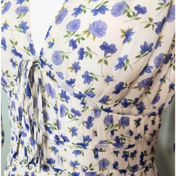 Shoshanna Helena Dress | Blue Floral Midi Sleeveless Lightweight Viscose Size 8 - Picture 3 of 12